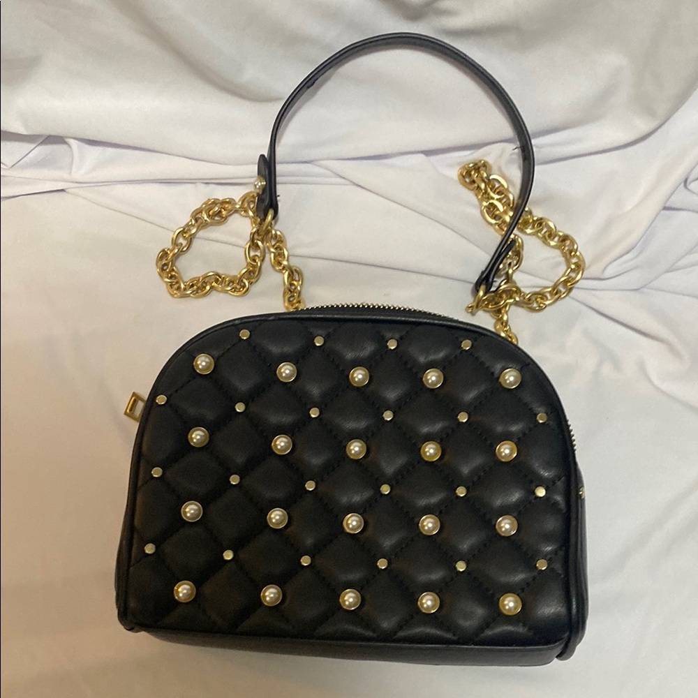 Zara Black Quilted Mini Bag with Gold Chain